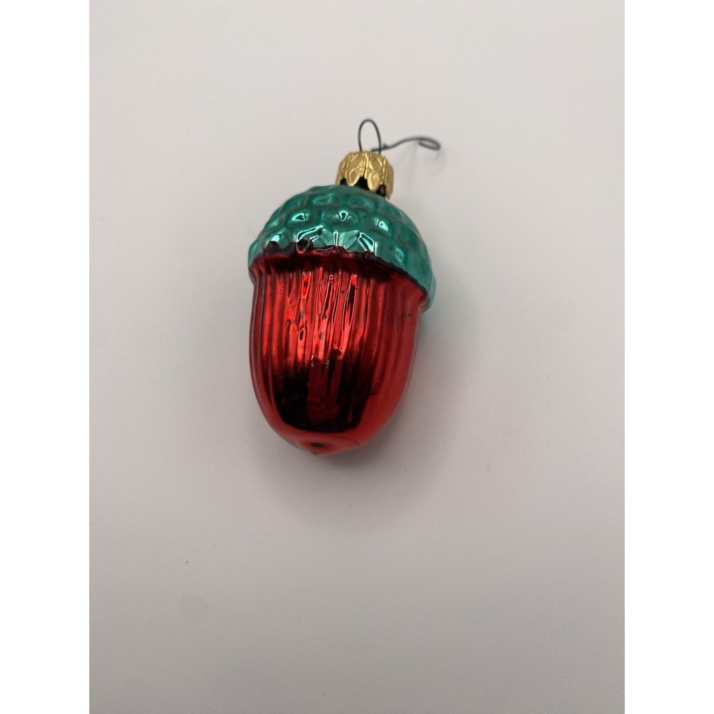 Mercury Glass Ornament Germán Vibrant Red Green Acorn 3 In
